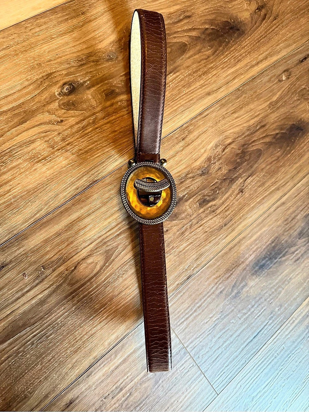 Brown Leather-Look Statement Buckle Belt